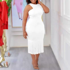 Plus Size Women's Summer Solid Bodycon Fringe Pencil African Dress 13 Plus Size Women's Summer Solid Bodycon Fringe Pencil African Dress -Deals Toggenix Store 90cbacdd77a6ee42