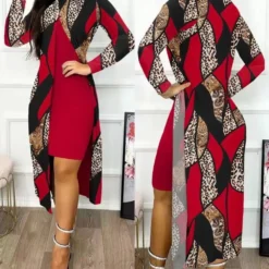 Ladies Fashion Chic Slit Print 2-Piece Dress Set -Deals Toggenix Store 91421168f1789abc