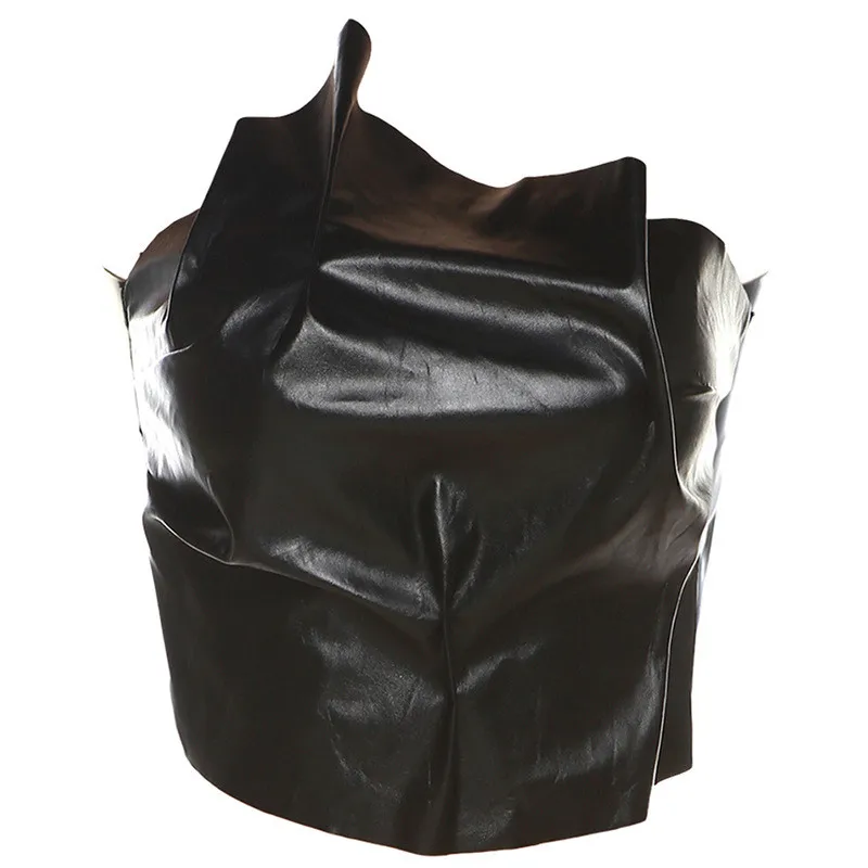 Summer Women Sexy Pu Leather Solid Strapless Fold Top 1 Summer Women Sexy Pu Leather Solid Strapless Fold Top