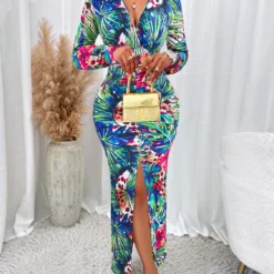 Women Sexy Printed V-neck Slit Long-sleeved Dress 14 Women Sexy Printed V-neck Slit Long-sleeved Dress -Deals Toggenix Store 925a3d64bbcf685c