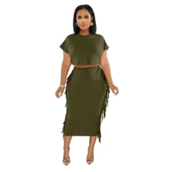 Women Solid Tassel Round Neck Short Sleeve Top And Long Dress Two-Piece Set 32 Women Solid Tassel Round Neck Short Sleeve Top And Long Dress Two-Piece Set -Deals Toggenix Store 92e982ce4bd8f93b