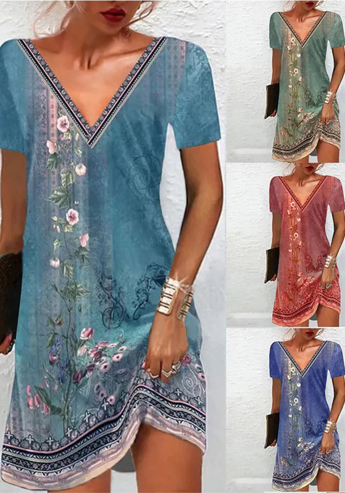 Women Famous Print V-Neck Dress 12 Women Famous Print V-Neck Dress - Image 12