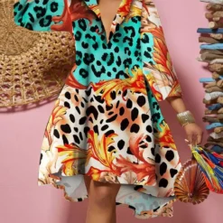 Women'S Fashion Print Long Sleeve Loose Casual Dress -Deals Toggenix Store 9325fc8c162ee433