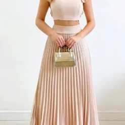 Women Solid Crop Top And High Waist Pleated Skirt Two-Piece Set 20 Women Solid Crop Top And High Waist Pleated Skirt Two-Piece Set -Deals Toggenix Store 937f25313ca159b6