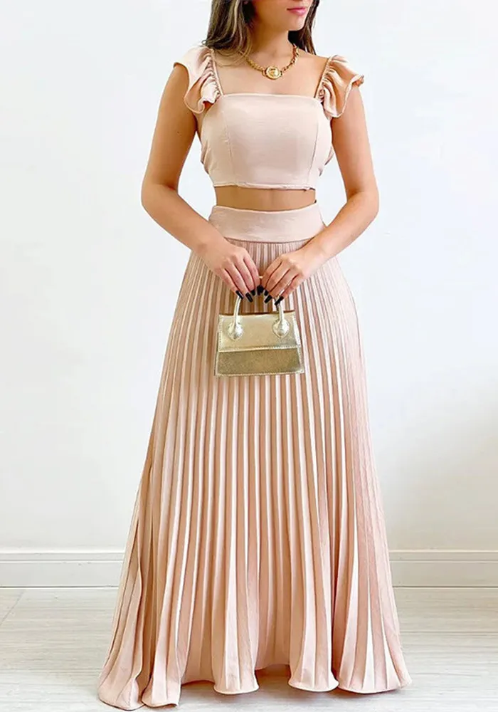 Women Solid Crop Top And High Waist Pleated Skirt Two-Piece Set 9 Women Solid Crop Top And High Waist Pleated Skirt Two-Piece Set - Image 9