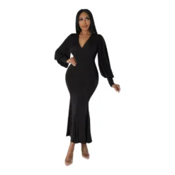 Long Sleeve V Neck Slim Chic Slim Waist Gown Fall Winter Women'S Dress -Deals Toggenix Store 94a18ee3e46c7503