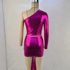 Women's Fashion Shiny Sexy One Shoulder Top Stretch Bodycon Skirt Two Piece Set -Deals Toggenix Store 94feb2a0c896ad3a