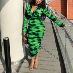 Women's Spring And Summer Printed Fashion Casual Pleated Long Sleeve Slim Chic Long Dress 30 Women's Spring And Summer Printed Fashion Casual Pleated Long Sleeve Slim Chic Long Dress -Deals Toggenix Store 950307ef7ec11d0c