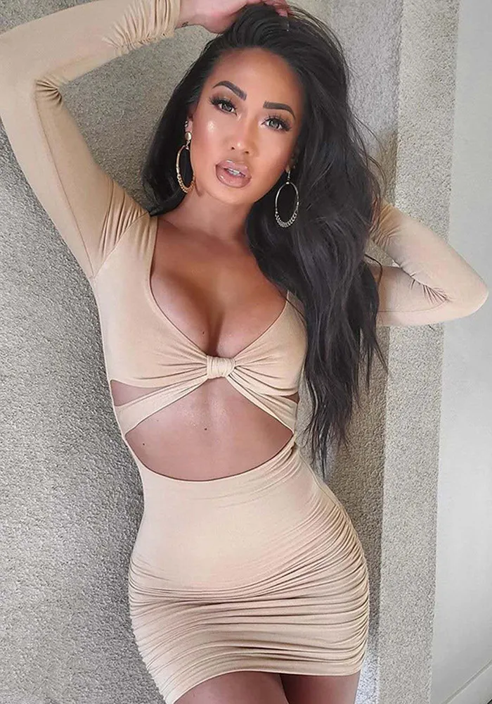 African Women Solid Color Sexy Party Sexy Long Sleeve Open Waist Ruched Mini Dress 10 African Women Solid Color Sexy Party Sexy Long Sleeve Open Waist Ruched Mini Dress - Image 10