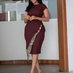 Summer Elegant Short Sleeve Slit Patchwork Dress African Plus Size Dress -Deals Toggenix Store 95e6fe32b0634d3d