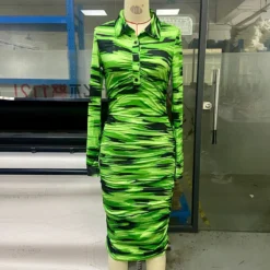 Women's Spring And Summer Printed Fashion Casual Pleated Long Sleeve Slim Chic Long Dress 33 Women's Spring And Summer Printed Fashion Casual Pleated Long Sleeve Slim Chic Long Dress -Deals Toggenix Store 963d285860480735