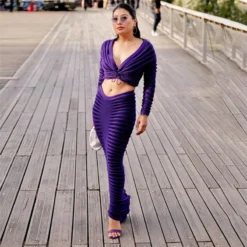 Women Sexy Off Shoulder Long Sleeve Crop Top And Skirt Two Piece Set -Deals Toggenix Store 9708904dbc561f00