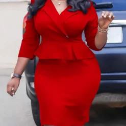 Plus Size African Women Turndown Collar Solid Ruffle Bodycon Dress -Deals Toggenix Store 979ceabaef241a07