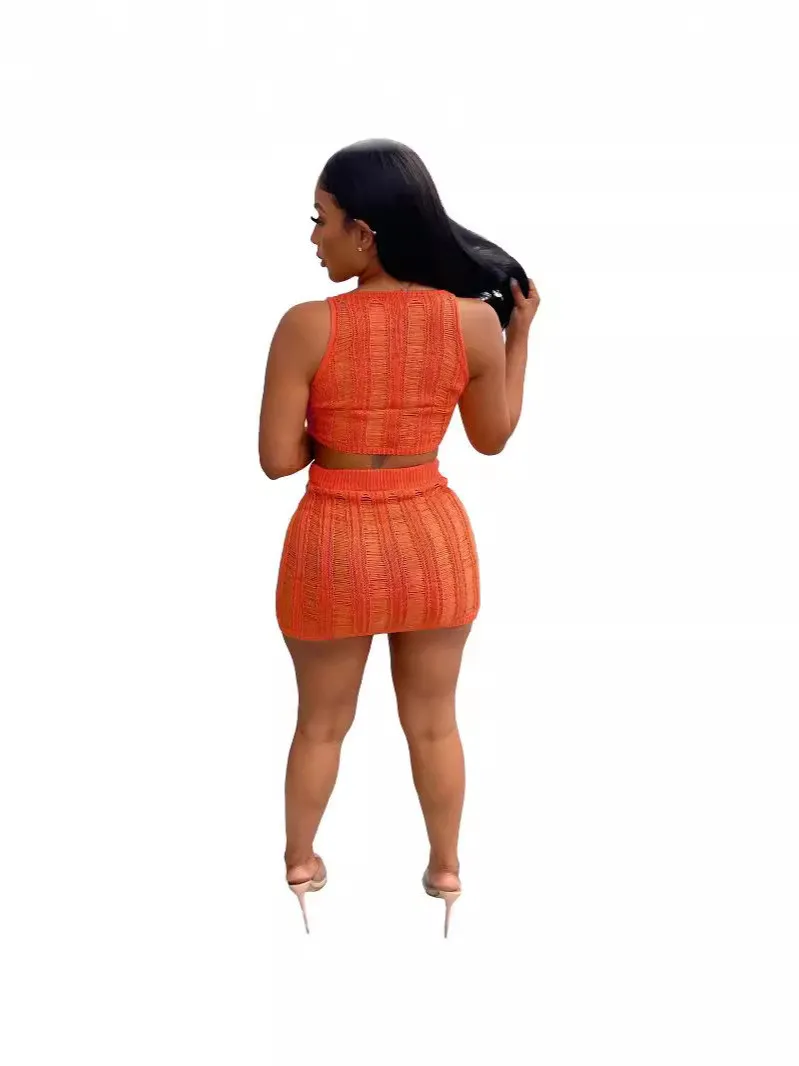 Women Sexy Knitting Hollow Tank Top And Skirt Two-piece Set 12 Women Sexy Knitting Hollow Tank Top And Skirt Two-piece Set - Image 12