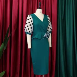 Plus Size Women'S Fashion Dot Mesh Patchwork V Neck Chic Career Bodycon Dress -Deals Toggenix Store 98f923f6ddca4a04