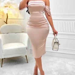 Women Sexy Summer Solid Off Shoulder Pleated Dress -Deals Toggenix Store 9a1ca075b2692ea4