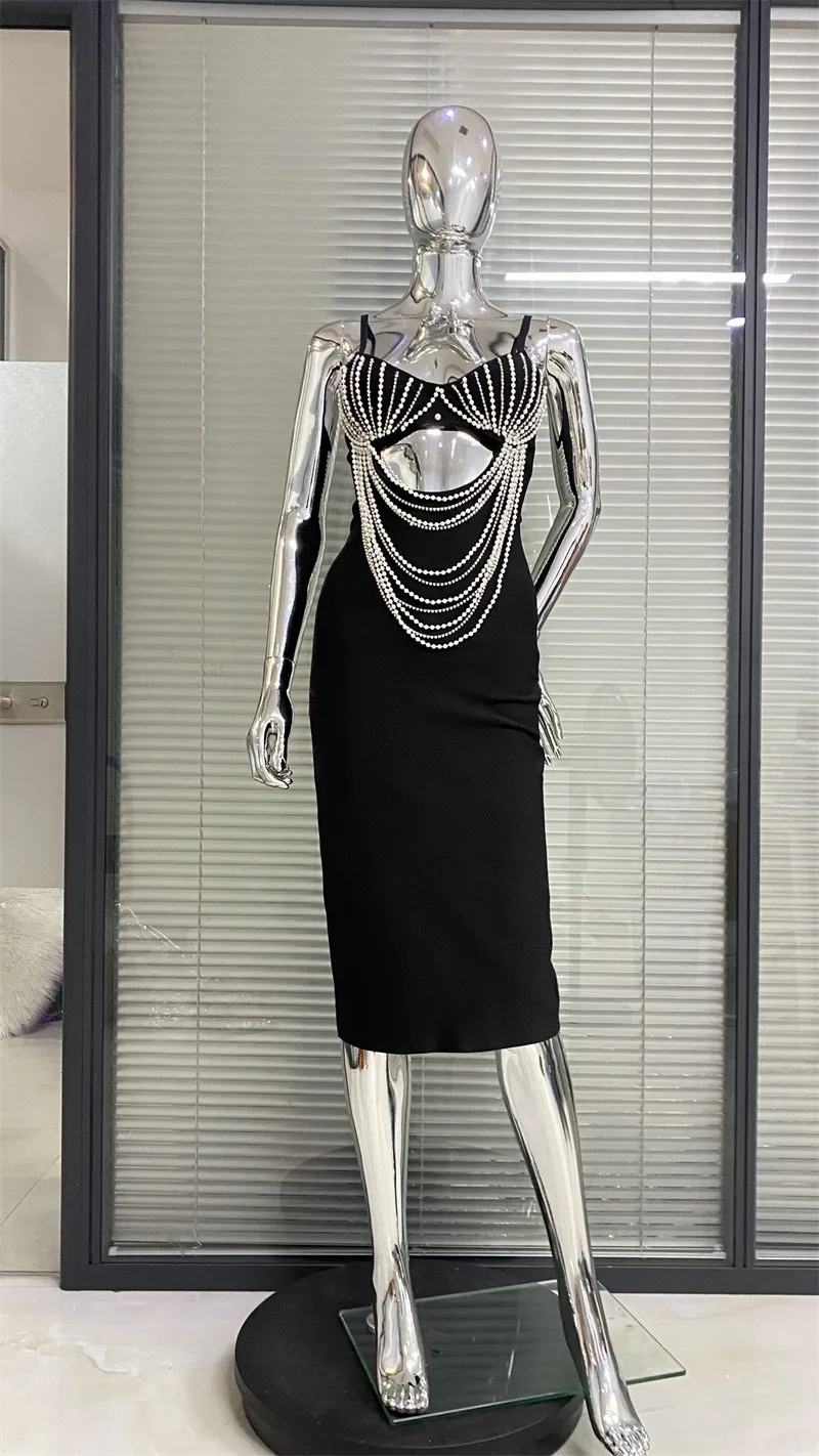 Gorgeous Beaded Sexy Cutout Strap Elegant Chic White Bandage Evening Gown 2 Gorgeous Beaded Sexy Cutout Strap Elegant Chic White Bandage Evening Gown - Image 2