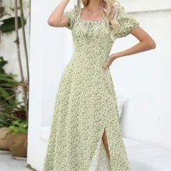 Women's Square Neck Puff Sleeve French Tea Break Dress Trendy Floral Dress -Deals Toggenix Store 9a6c2a2861d1203e
