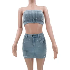Fashionable Women's Clothing Beaded Strapless Stretch Denim Two Piece Skirt Set 13 Fashionable Women's Clothing Beaded Strapless Stretch Denim Two Piece Skirt Set -Deals Toggenix Store 9aca9df128251797