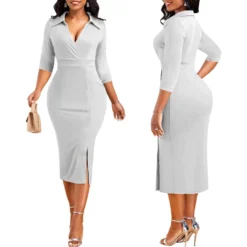 Women Solid Lapel Slit Half Sleeve Dress -Deals Toggenix Store 9af31f72960c32eb