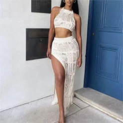 Women's Spring Summer Beach Knitting Vest Slit Skirt Slit Sexy Two Piece Set 20 Women's Spring Summer Beach Knitting Vest Slit Skirt Slit Sexy Two Piece Set -Deals Toggenix Store 9b6504e1c6cf41f7