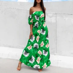 Women Sexy Off Shoulder Pleated Print Summer Print Long Dress -Deals Toggenix Store 9bc7e59bb08752fb