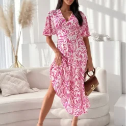 Summer Fashion Printed V-Neck Short Sleeve Midi Casual Dress -Deals Toggenix Store 9dd997aa4b13618e