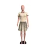 Women Round Neck Knitting Print Short-sleeved Top And Pleated Skirt Two-piece Set