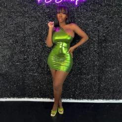 Women Fashion Style Slash Shoulder Shiny High Stretch Nighclub Bodycon Dress -Deals Toggenix Store 9e755c68db34aa08