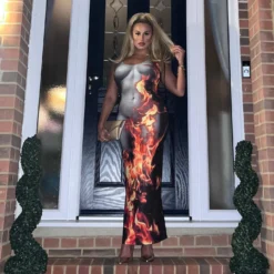 Women Sleeveless Flame Print Bodycon Dress -Deals Toggenix Store 9eeebf8a26d64c48