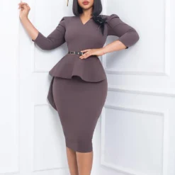 Women's Ruffled Vintage V-Neck Bodycon Chic Chic Pencil Dress -Deals Toggenix Store 9f9eeb62bc175cde