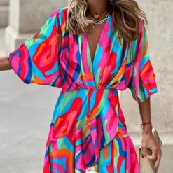 Fall Bat Sleeves V-Neck Hem Irregular Dress -Deals Toggenix Store 9fa270d4231f4012