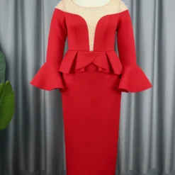 Round Neck See-Through Beaded Flare Sleeve Sexy Peplum Dress -Deals Toggenix Store 9ff98d1fecfea61f