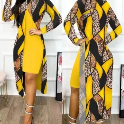 Ladies Fashion Chic Slit Print 2-Piece Dress Set -Deals Toggenix Store a00426baa255b146