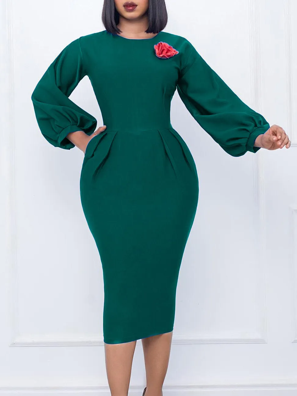 Women's Fall Winter Solid Color Bodycon Pro Ol Chic Plus Size African Dress 9 Women's Fall Winter Solid Color Bodycon Pro Ol Chic Plus Size African Dress - Image 9