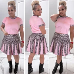 Women Round Neck Knitting Print Short-sleeved Top And Pleated Skirt Two-piece Set 35 Women Round Neck Knitting Print Short-sleeved Top And Pleated Skirt Two-piece Set -Deals Toggenix Store a07c9177e8cba01b