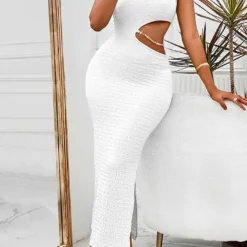 Women Summer Solid Casual Round Neck Off-Shoulder Cut Out Sexy Maxi Dress -Deals Toggenix Store a1511dcdc6f76a1d