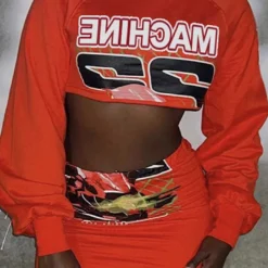 Women Summer Sexy Letter Print Crop Top And Bodycon Skirt Two-Piece Set