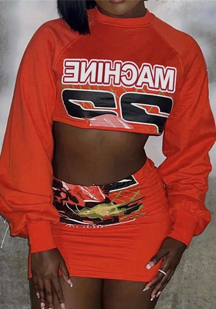 Women Summer Sexy Letter Print Crop Top And Bodycon Skirt Two-Piece Set 1 Women Summer Sexy Letter Print Crop Top And Bodycon Skirt Two-Piece Set