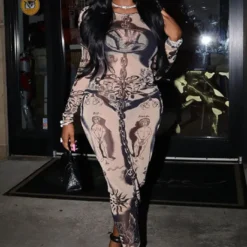 Autumn Women 's Sexy Digital Print Mesh High Waist Slim Long Dress -Deals Toggenix Store a1e1e1e18dc57cb3