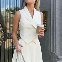 Women Summer Turndown Collar Irregular Top And Pleated Skirt Casual Two-piece Set -Deals Toggenix Store a1f1f50dba80736b