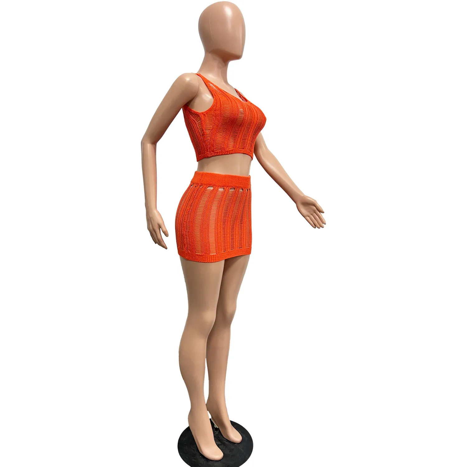 Women Sexy Knitting Hollow Tank Top And Skirt Two-piece Set 3 Women Sexy Knitting Hollow Tank Top And Skirt Two-piece Set - Image 3