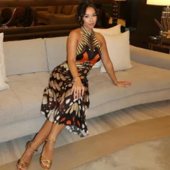 Women Butterfly Print Sleeveless Halter Neck Dress -Deals Toggenix Store a24e4e7735bdfe9c