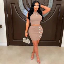 Women Solid Sleeveless Top And Sexy Heart Print Skirt Two-piece Set -Deals Toggenix Store a2a7ff34893b3fa3