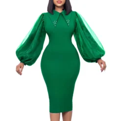 Women'S Spring Autumn Long Sleeve Plus Size Beaded Mesh Patchwork Career Bodycon Pencil Dress -Deals Toggenix Store a2bbf8518e0ffa88