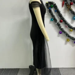 Mesh Patchwork Slash Shoulder Sleeveless Bodycon Dress -Deals Toggenix Store a351cd5db2a775d9