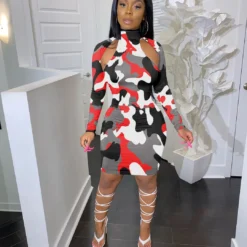 Women Camouflage Print Long Sleeve Dress -Deals Toggenix Store a36a1de7dcf34d05