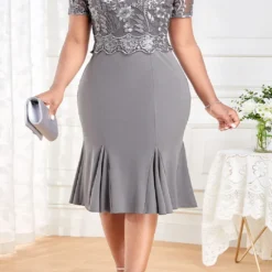 Plus Size Women Embroidered Patchwork Dress