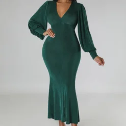 Long Sleeve V Neck Slim Chic Slim Waist Gown Fall Winter Women'S Dress -Deals Toggenix Store a3e3178d0b766963