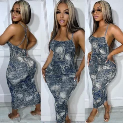 Women's Sexy Print Straps Backless Slim Long Dress -Deals Toggenix Store a3fe8a7bb38c356d